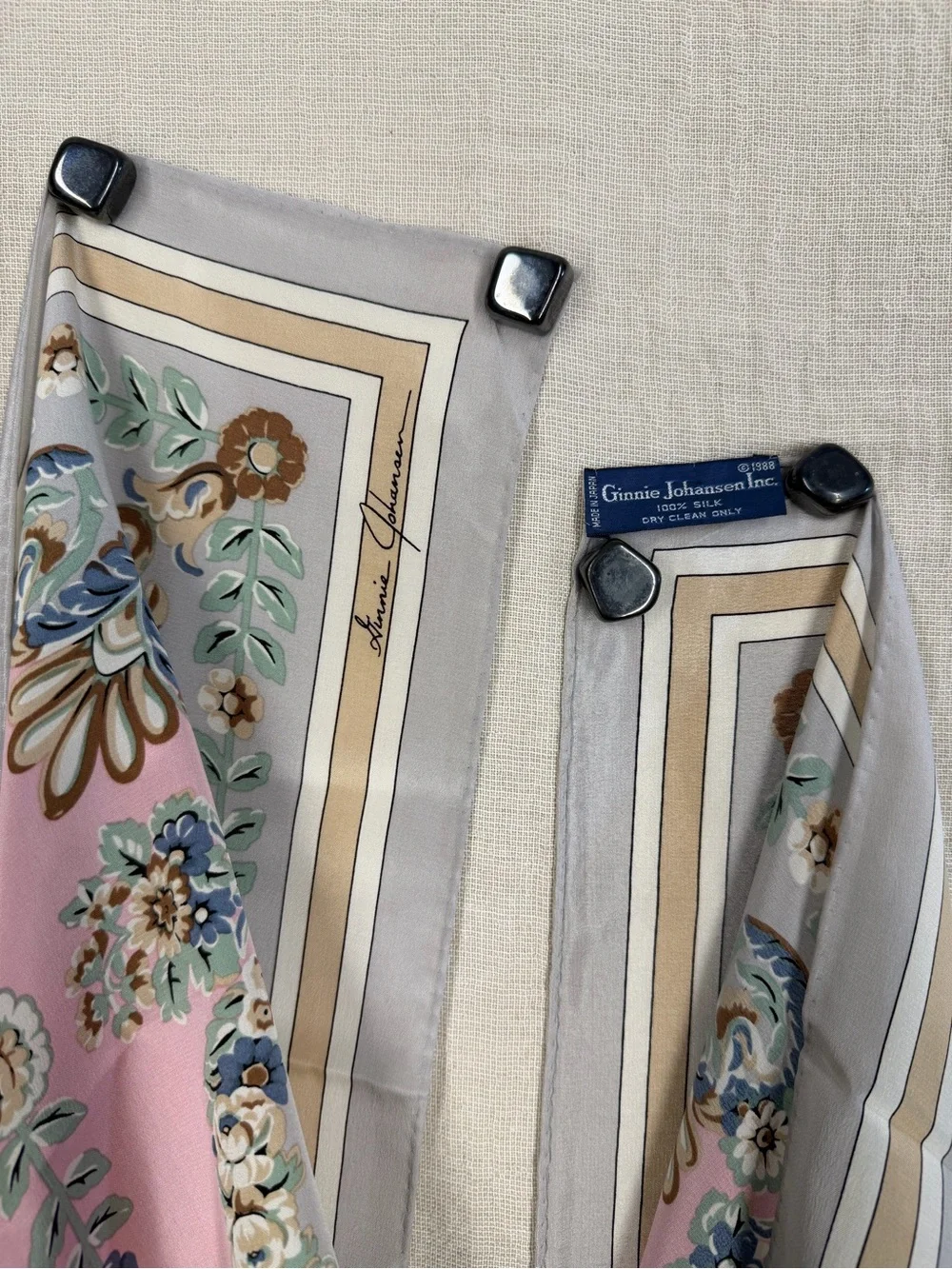 Vintage 1988 Ginnie Johansen 100% Silk Floral Scarf 34” Square Japan